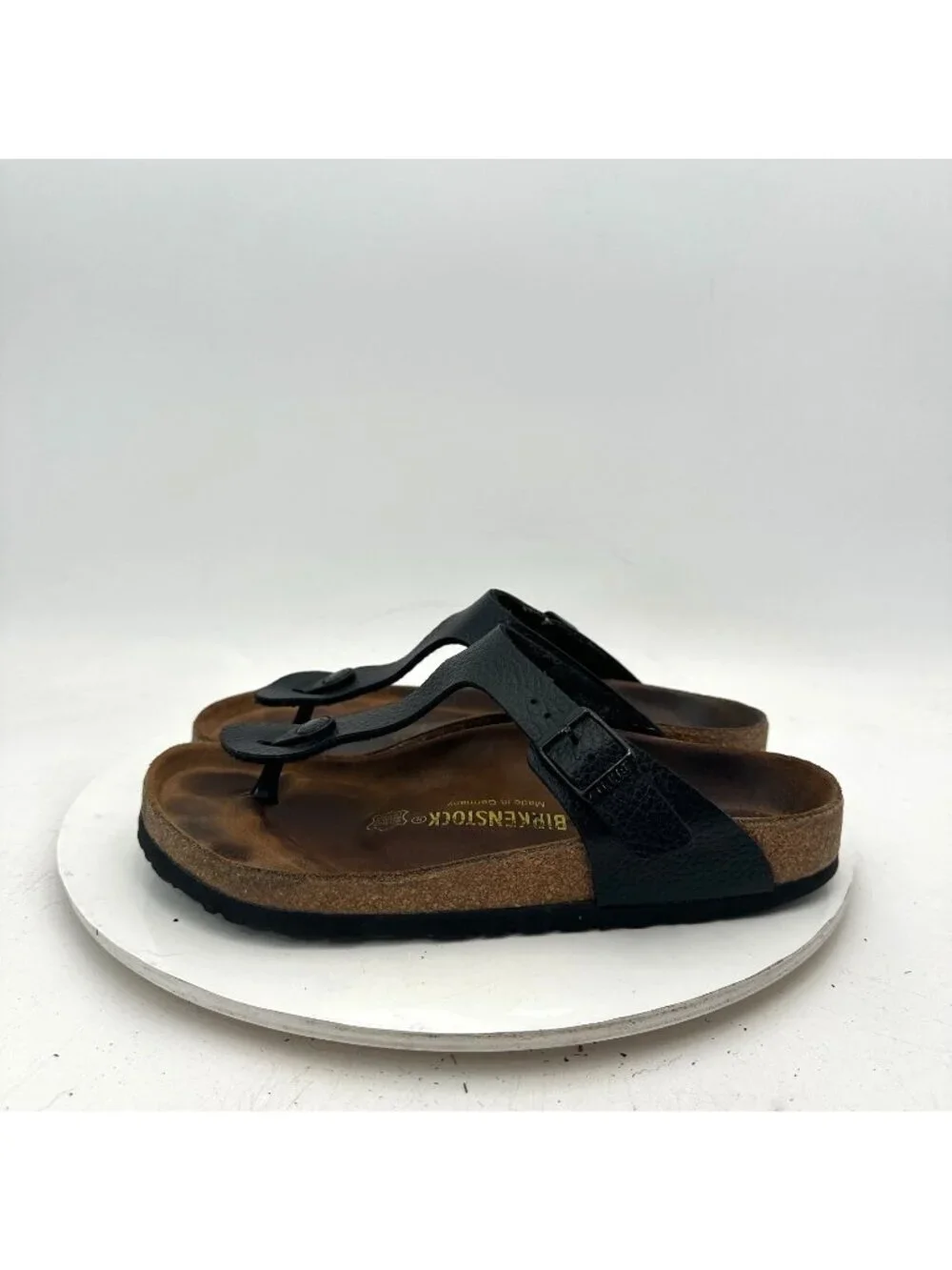 Birkenstock Gizeh Women Size 7 Black Birko-Flor T Strap Thong Leather Sandal